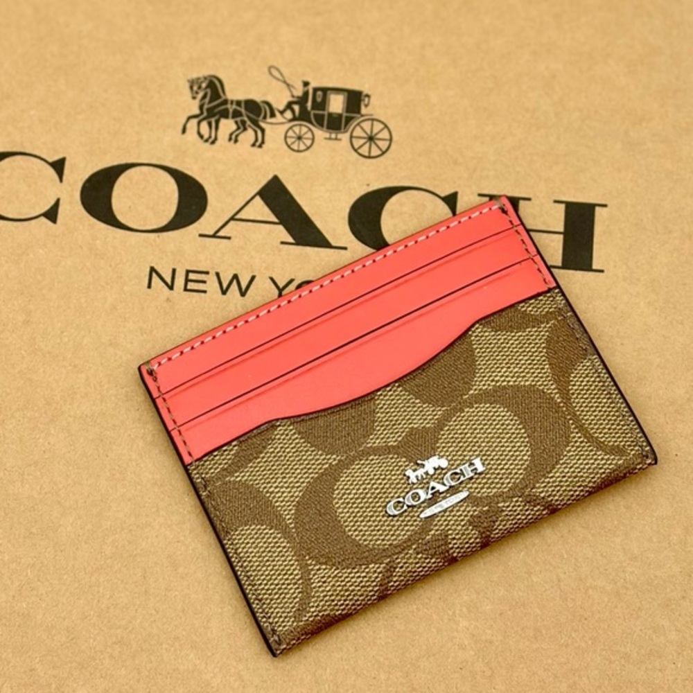 Coach Signature Card Holder Small Wallet Tangerine
